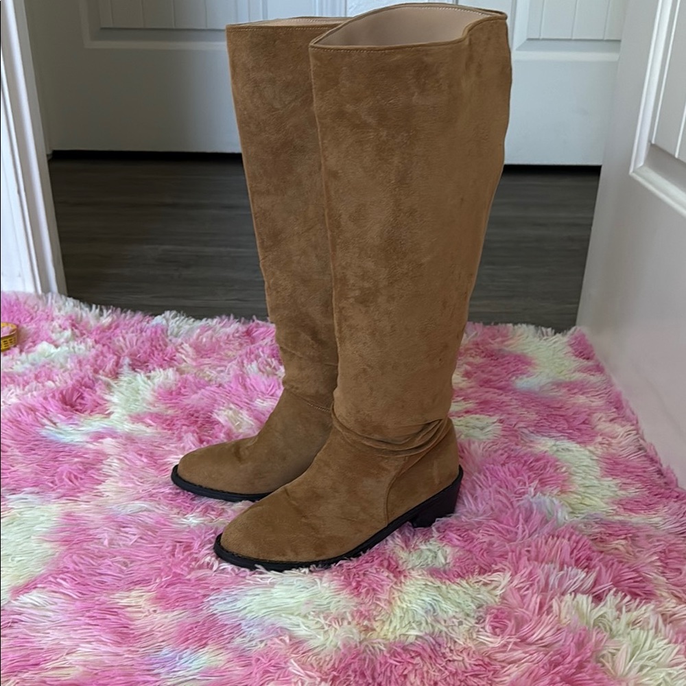 Tan Suede Over the Knee Boots with Streamlined Silhouette‎